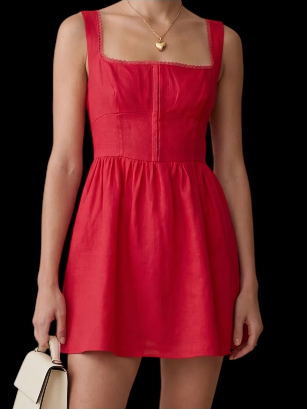 Few Moda o.p.t. Irene Mini Dress Red Square-Neck Corset & Clasps NWT
